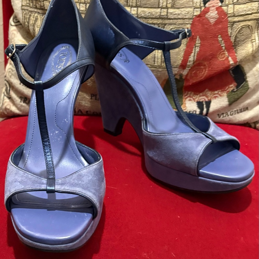 Tod's Navy Wedge Sandals
